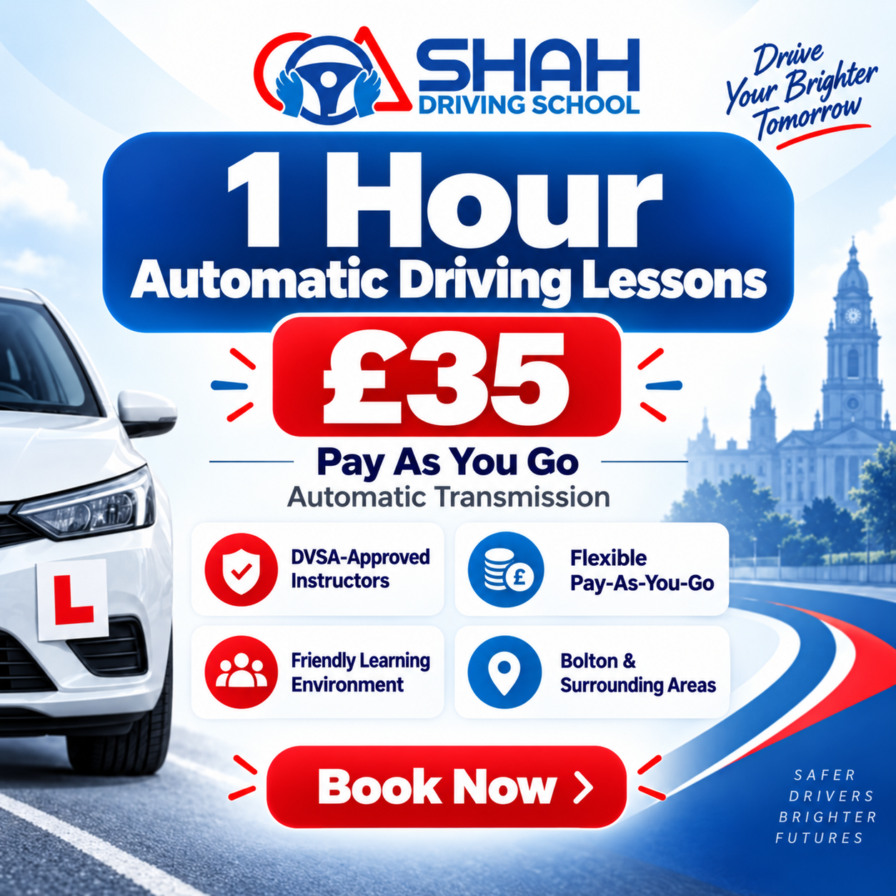 1 hour automatic driving lesson in Bolton for £35 with Shah Driving School