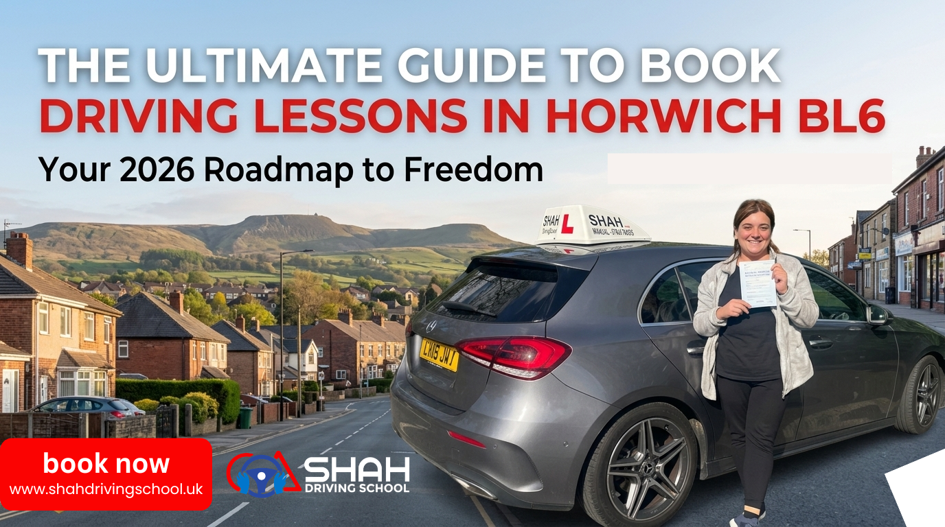 Joyful Shah Driving School student with pass certificate after driving lessons in Horwich BL6, demonstrating conquering test nerves.