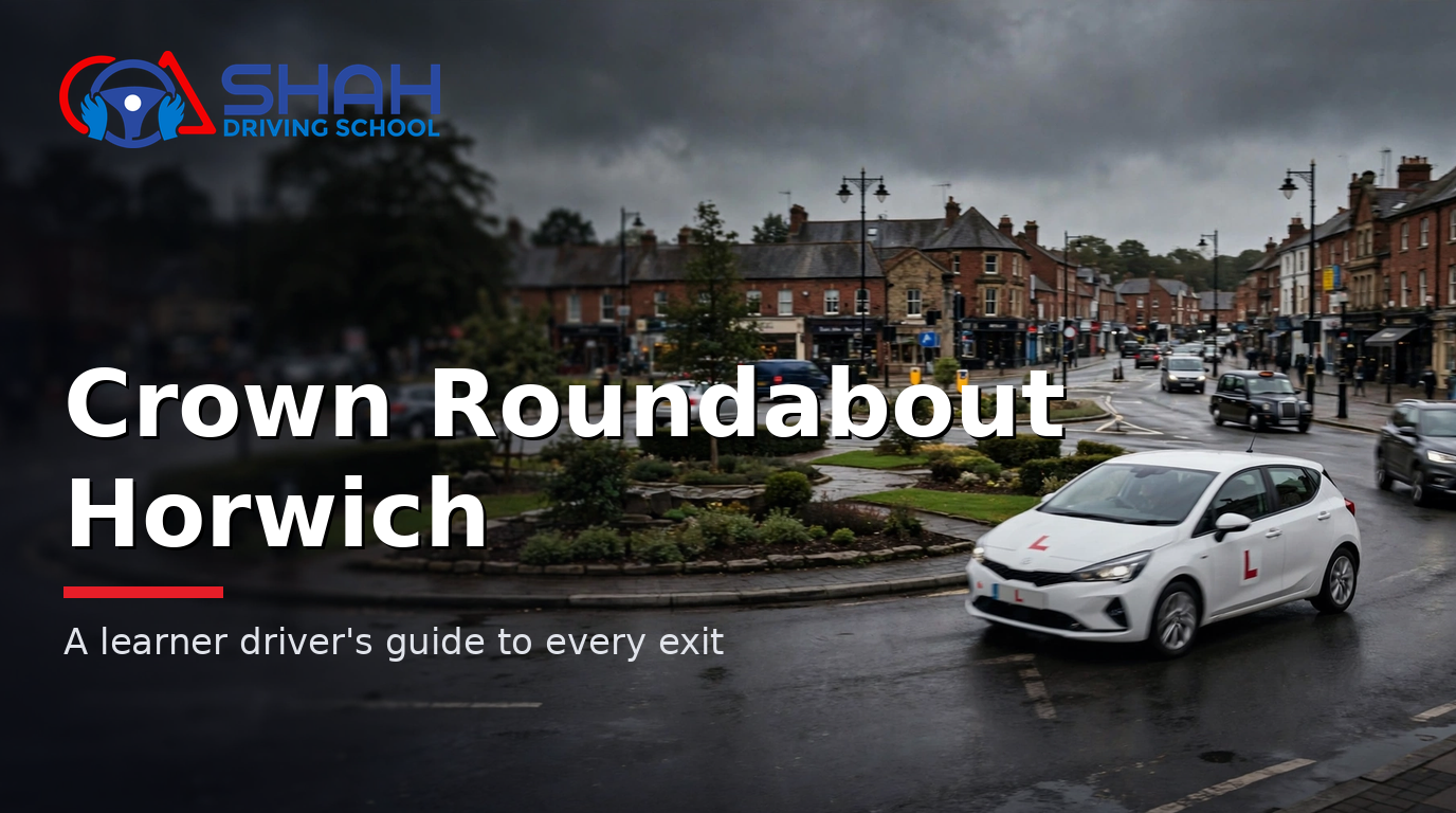 Crown Roundabout Horwich learner driver's guide thumbnail with Shah Driving School logo